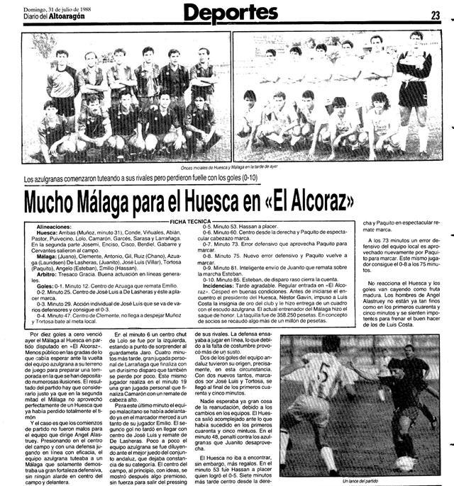 La página del Diario del Alto Aragón con la crónica de ese Huesca-CD Málaga.