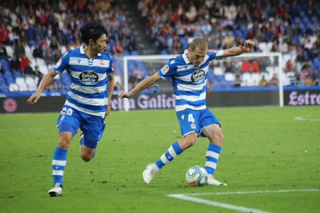 Bergantiños, durante el partido ante el Almería en Riazor (Foto: Iris Miquel).