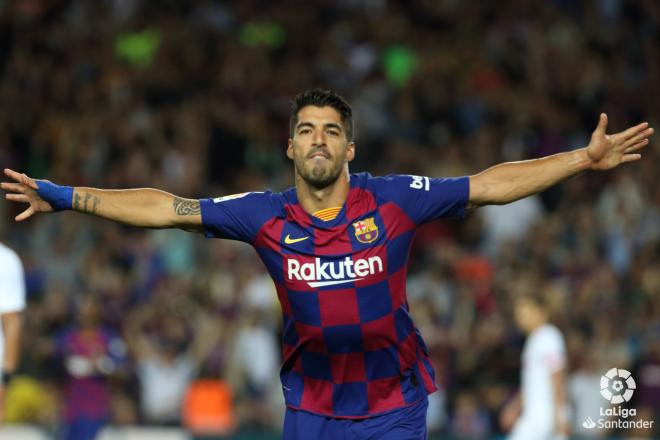 Luis Suárez celebra un gol con el Barcelona (Foto: LaLiga).