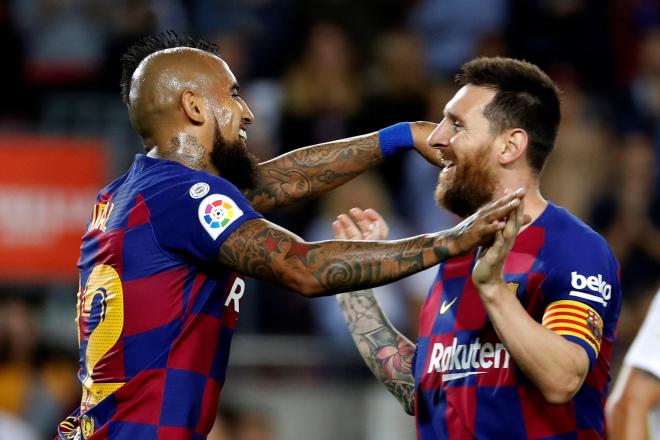 Vidal y Messi, celebrando un tanto (Foto: LaLiga).