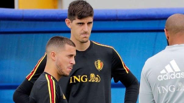 Eden Hazard y Thibaut Courtois en un entrenamiento con la selección belga (Foto: EFE).