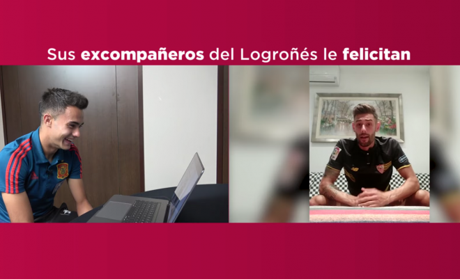 Reguilón se emociona con el vídeo de sus excompañeros en el Logroñés.