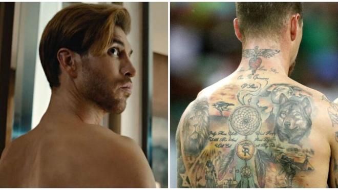 Sergio Ramos, sin y con sus tatuajes para una campaña publicitaria.