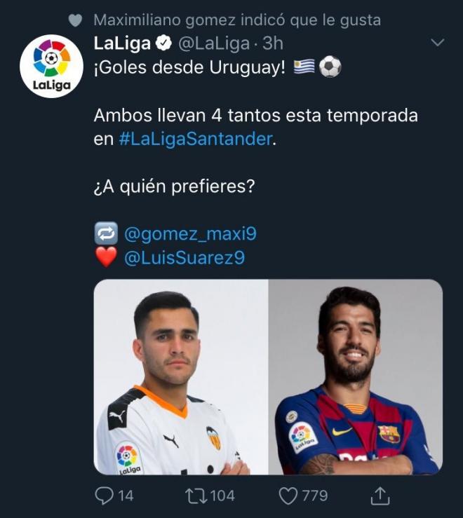 Maxi Gómez en una encuesta de LaLiga (Foto: Twitter LaLiga Santander)