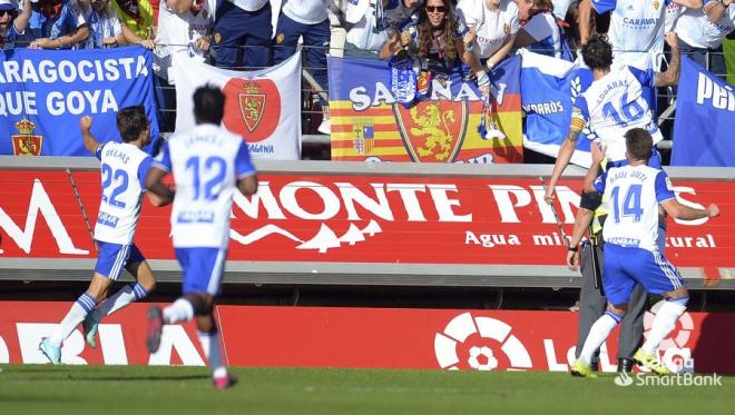 Eguaras celebra su gol en el CD Numancia-Real Zaragoza (Foto: LaLiga).