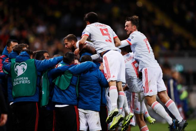 España, celebrando el tanto del empate ante Suecia (Foto: UEFA).