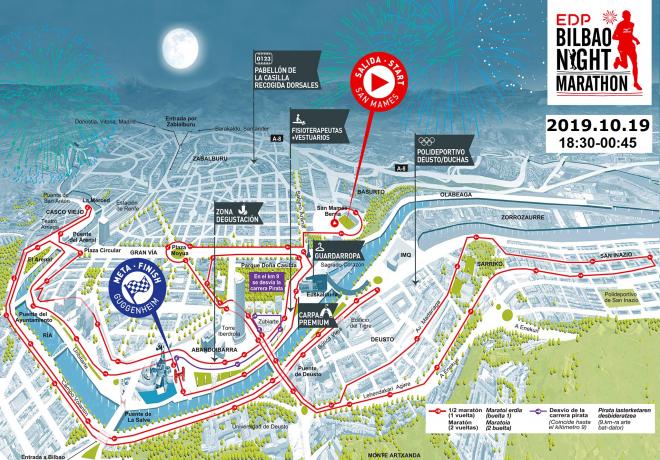 Mapa del trazado del Bilbao Night Marathon.