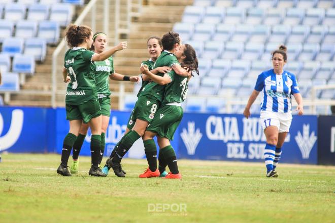 El Dépor ABANCA celebra el gol ante el Sporting Huelva (Foto: RCD).