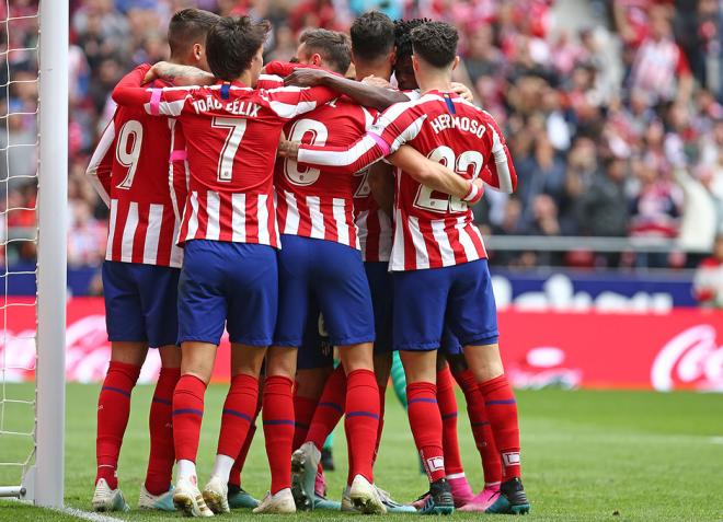 Los jugadores del Atlético celebran el gol de Costa (Foto: ATM).