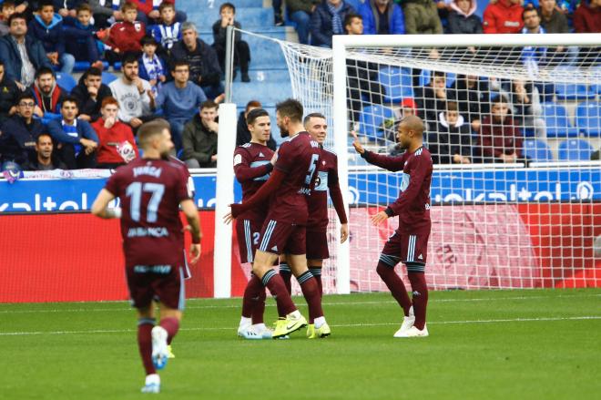 Los jugadores del Celta celebran el gol anulado a Mina (Foto: LaLiga).