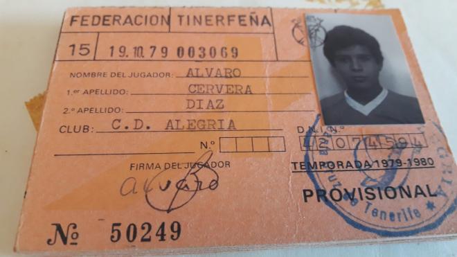 Ficha federativa de Álvaro Cervera con el CD Alegría.