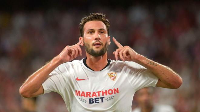 Franco Vázquez celebrando su gol ante el Celta.