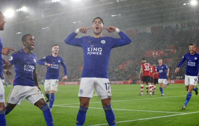 Ayoze, celebrando un tanto en la goleada del Leicester.