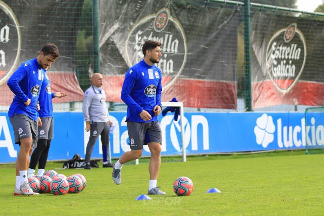 Borja Valle y Lampropoulos durante un entrenamiento (Foto:RCD)