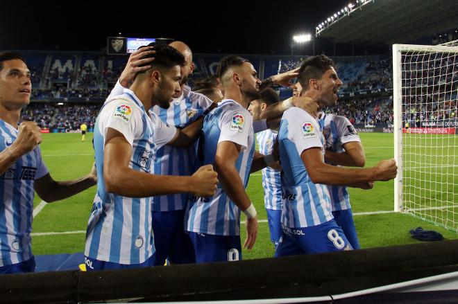 Los jugadores festejan el segundo tanto ante el Oviedo (Foto: Paco Rodríguez).
