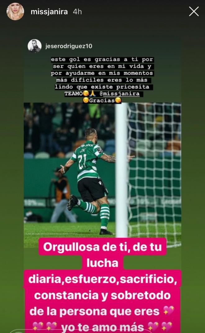 Los mensajes en Instagram de Jesé y su novia, Janira Barm, tras su primer gol con el Sporting de Portugal.