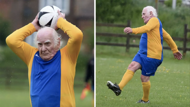 Dickie Borthwick, jugando al fútbol (Fotos: SPORTbible).