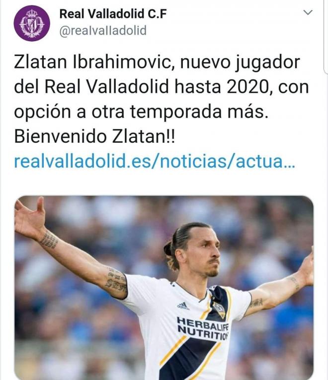 Montaje sobre el anuncio del fichaje de Zlatan Ibrahimovic por el Real Valladolid.