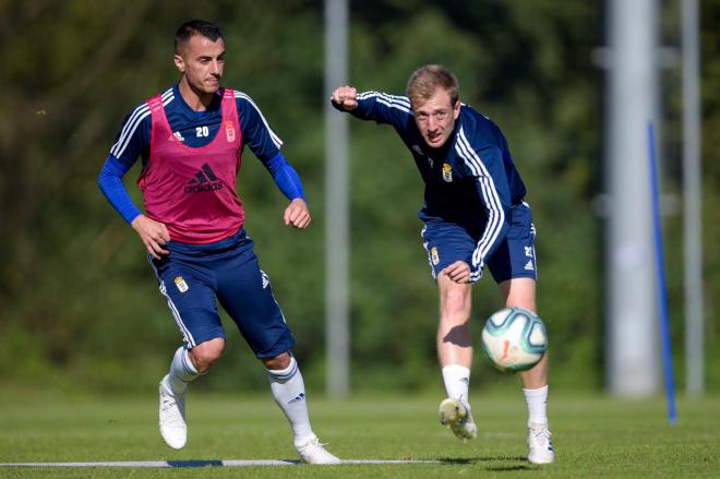 Tejera y Cortina entrenando en El Requexón.