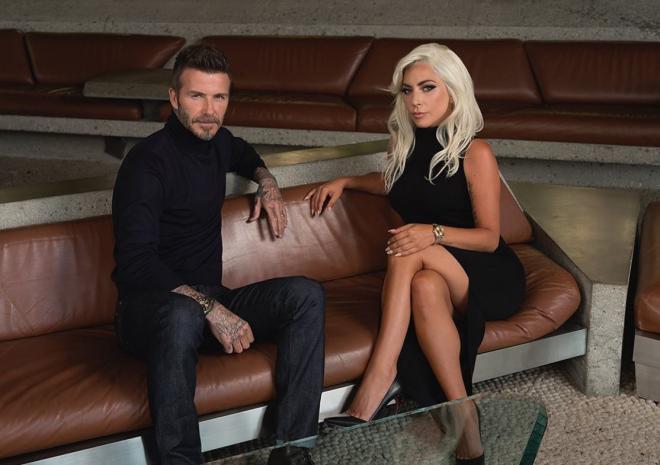 David Beckham y Lady Gaga, en un acto promocional.