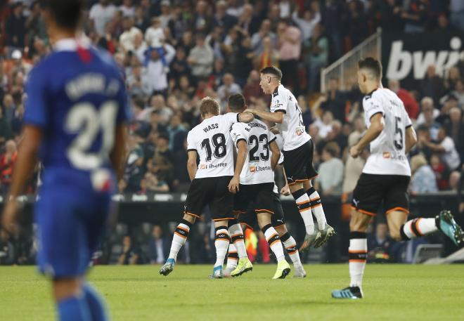 Celebración de uno de los goles del Valencia CF esta temporada (Foto: David González).