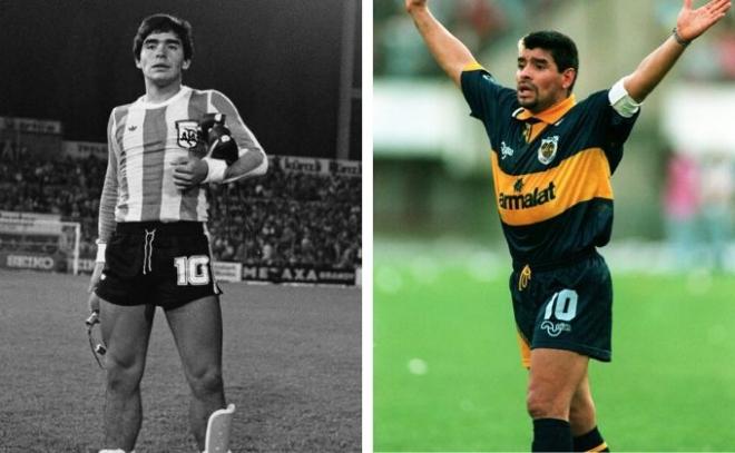 Maradona, en 1977 con Argentina y en 1998 con Boca Juniors.