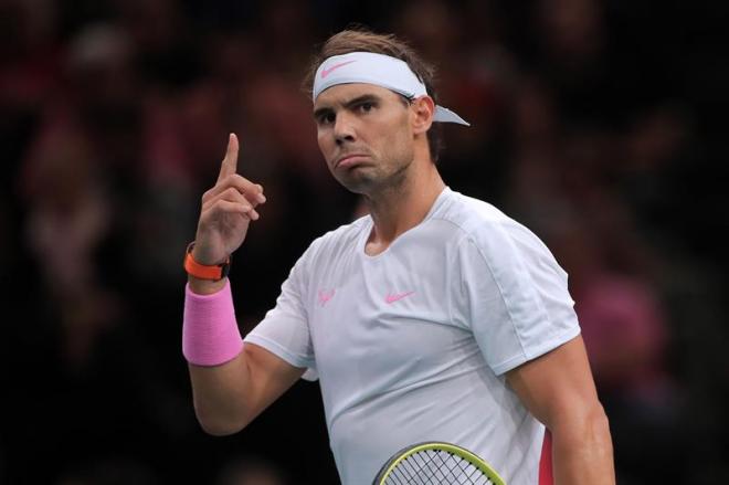 Rafa Nadal celebra uno de sus puntos en el Másters 1.000 de París.