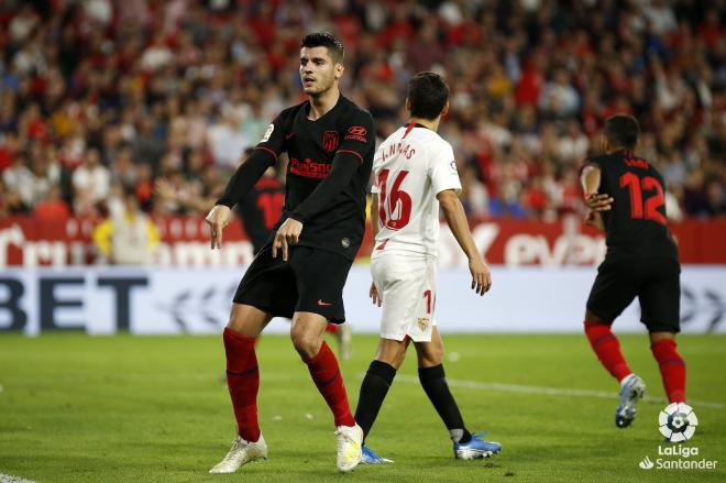 Morata celebrando su gol ante el Sevilla.