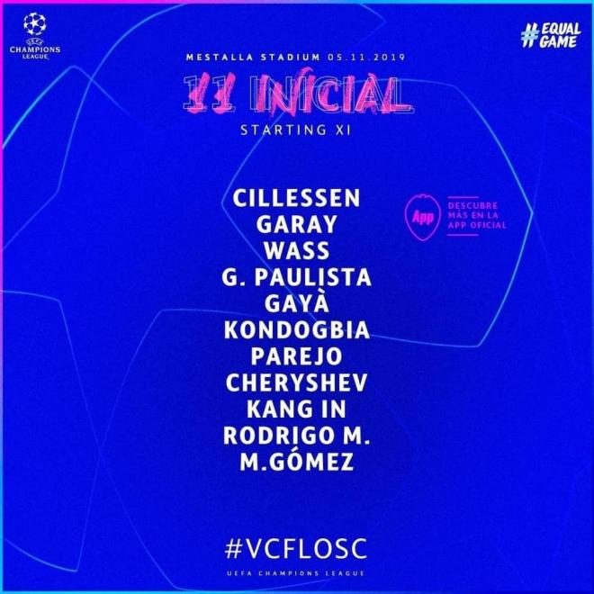 Once del Valencia contra el Lille.