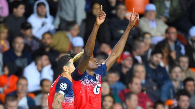 Osimhen celebra el 0-1 en el Valencia-Lille (Foto: UEFA).