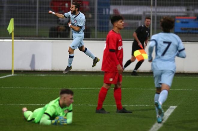 El Atlético celebra uno de sus goles ante el Leverkusen en la Youth League.