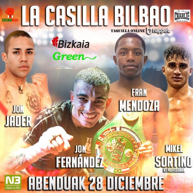 Jon Fernández, Mendoza y Jon Jader pelean en Bilbao el 28 de diciembre.