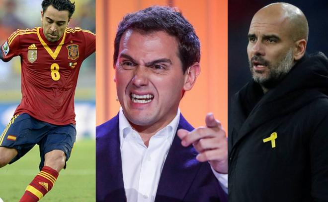 Xavi Hernández, Albert Rivera y Pep Guardiola (Fotos: EFE).