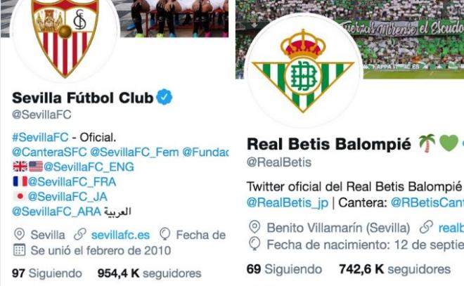 Seguidores en redes sociales de Betis y Sevilla.