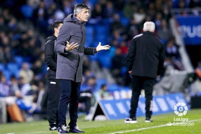 Imanol Alguacil, en la banda del Reale Arena durante el Real Sociedad-Leganés (Foto: LaLiga).