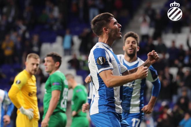 Lluís López celebra su gol ante el Ludogorets, único anotado con el Espanyol durante su carrera (Foto: RCDE)