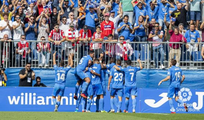 El Fuenlabrada celebra en el Fernando Torres un gol esta temporada (Foto: LaLiga).