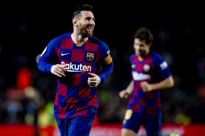 Leo Messi celebra un gol ante el Celta.