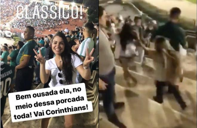 La aficioanda del Corinthians que fue agredida por dos del Palmeiras (Foto: Olé).