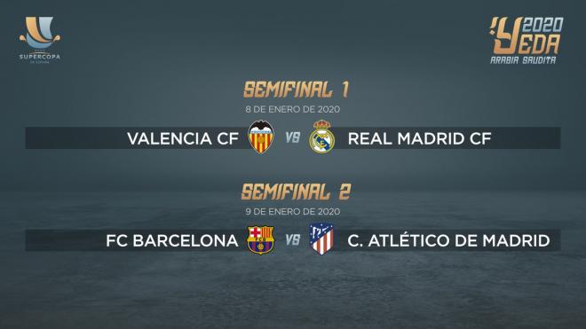Partidos de semifinales de la Supercopa de España: Valencia-Real Madrid y Barcelona-Atlético de Madrid.