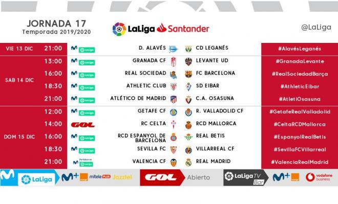 Horarios de la jornada 17 de LaLiga Santander (Foto: LaLiga).