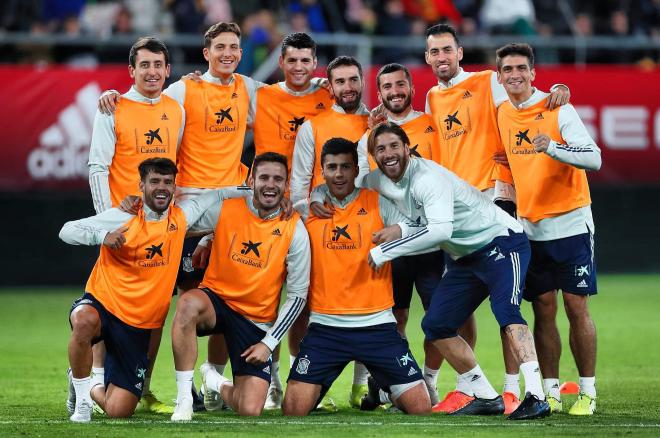 Los jugadores de España, en la sesión previa al partido (Foto: SeFutbol).