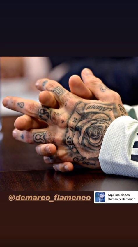 El tatuaje de Sergio Ramos en su mano izquierda.
