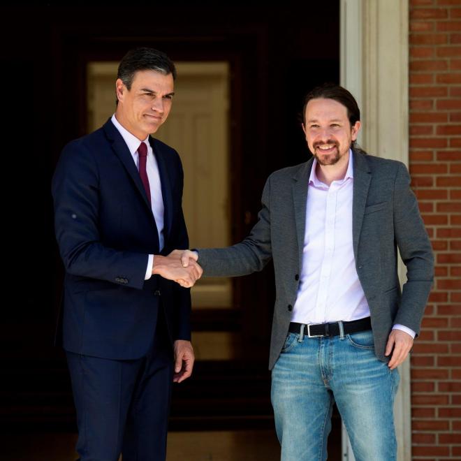Pedro Sánchez y Pablo Iglesias, tras su acuerdo para gobernar.