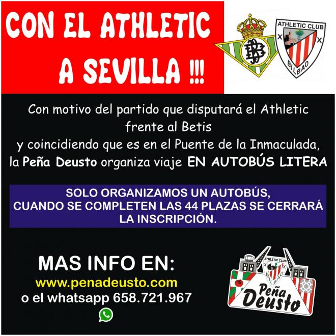 La peña Deusto del Athletic Club necesita 44 pasajeros para el bus-litera a Sevilla.