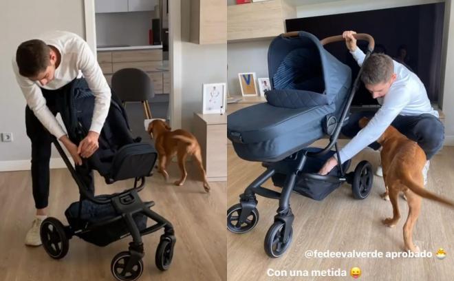 Fede Valverde, jugador del Real Madrid, monta el carro para el hijo que va a tener con Mina Bonino (Fotos: Instagram).