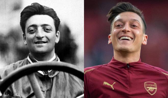 Enzo Ferrari, fundador de Ferrari, y el futbolista Mesut Özil.