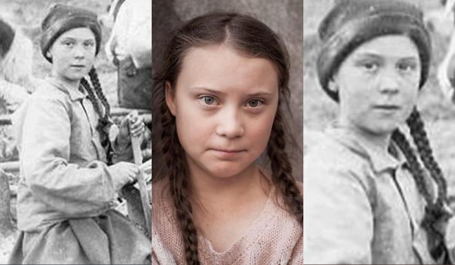 La activista Greta Thunberg y su parecido con una niña de una foto de 1898.