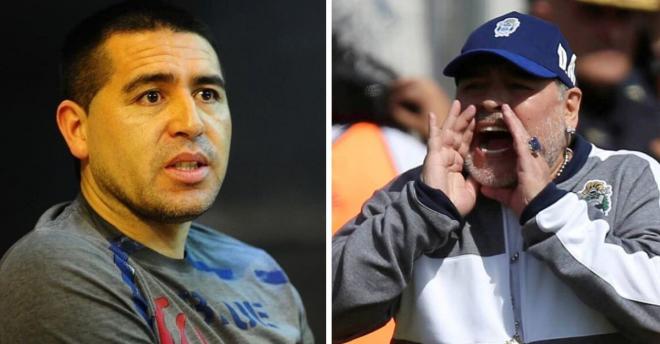 Juan Román Riquelme y Diego Armando Maradona.