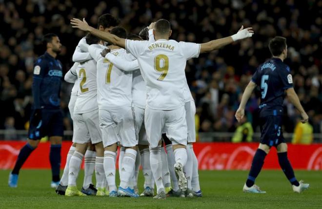 Celebración de uno de los tantos del Real Madrid (Foto: EFE).